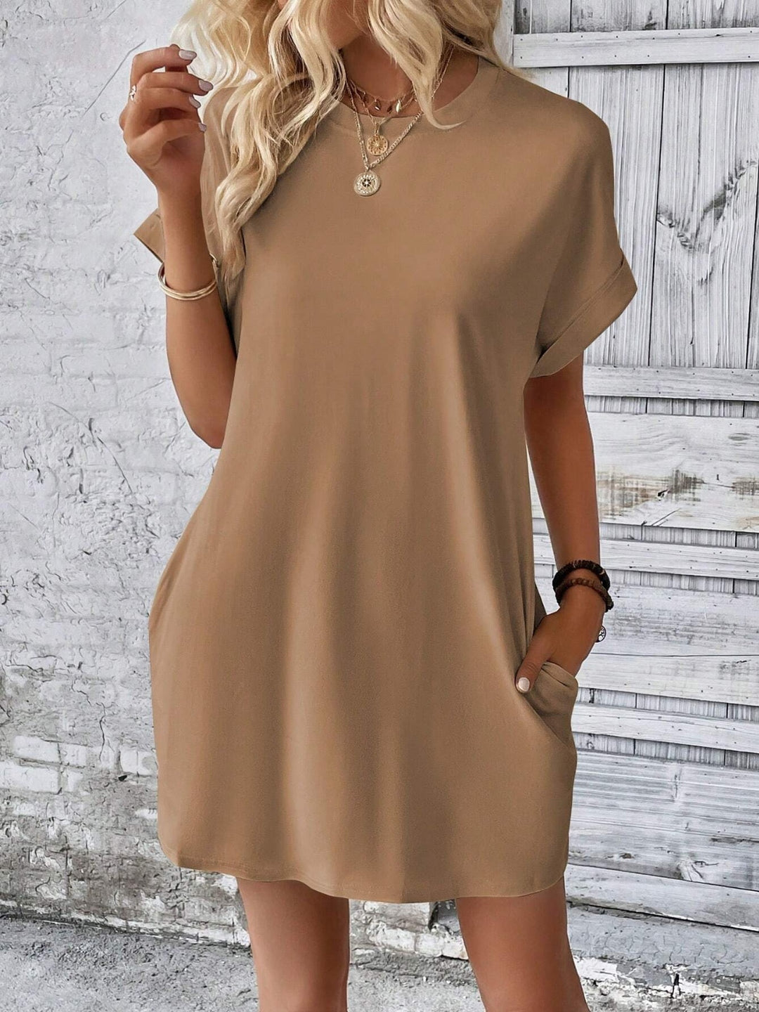 EJC Round Neck Short Sleeve Mini Dress