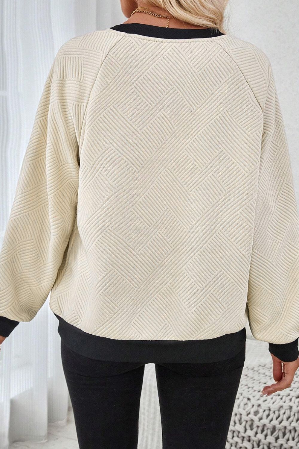 EJC Texture Contrast Long Sleeve Sweatshirt