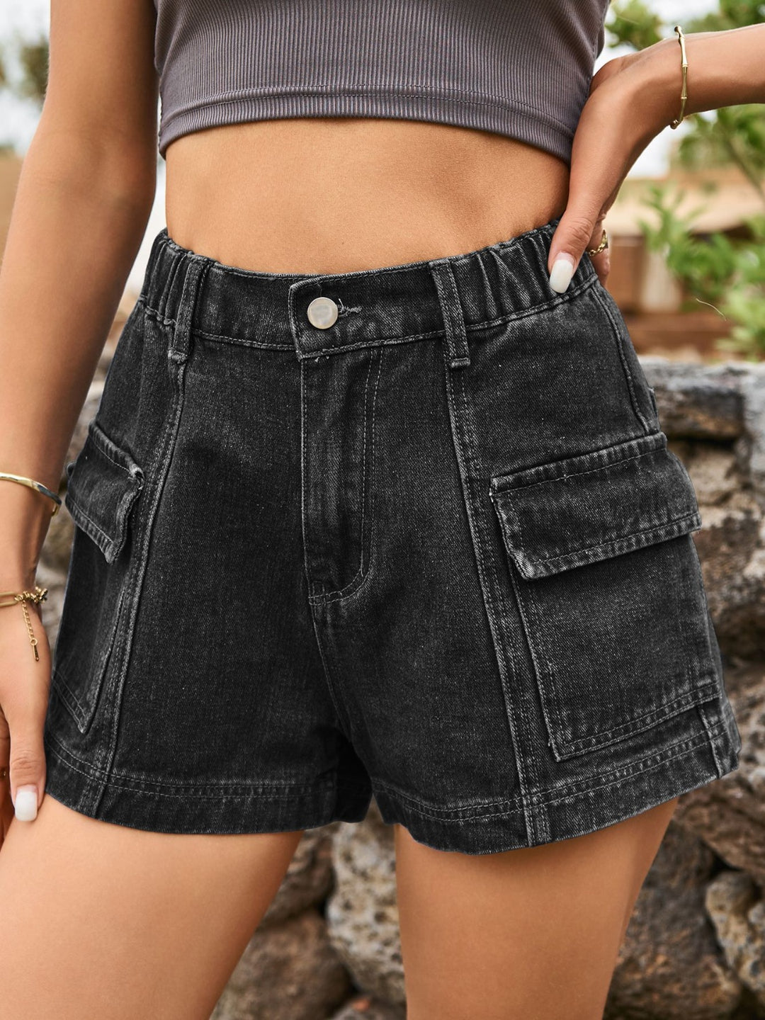 EJC High Waist Denim Shorts with Pockets