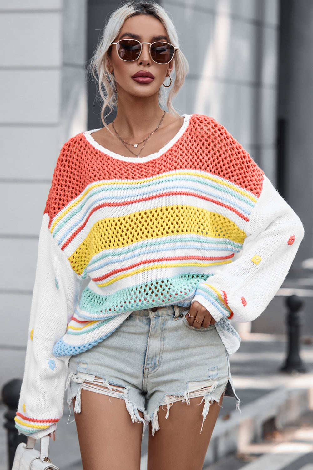 EJC Striped Color Block Round Neck Sweater