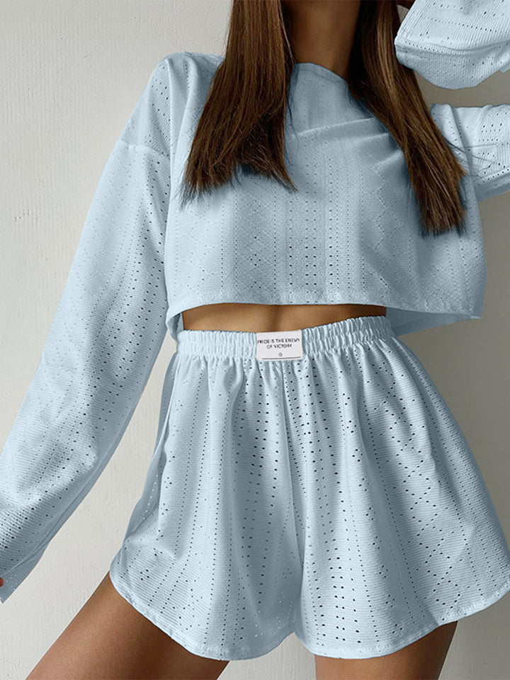 EJC Eyelet Round Neck Top and Shorts Set