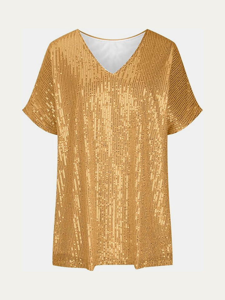 EJC Sequin V-Neck Short Sleeve Top