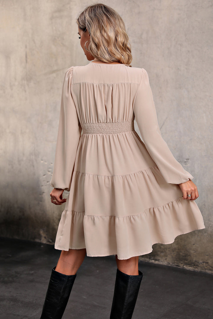 EJC V Neck Button Up Tiered Dress