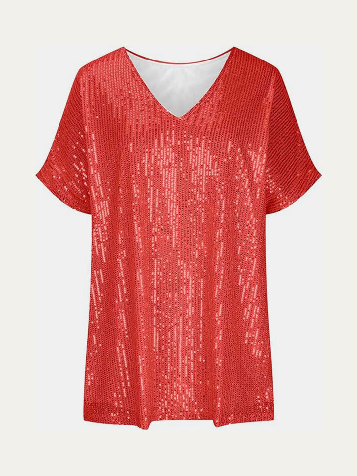 EJC Sequin V-Neck Short Sleeve Top