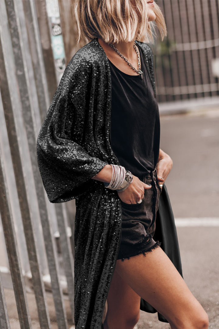 EJC SEQUIN OPEN FRONT DUSTER CARDIGAN