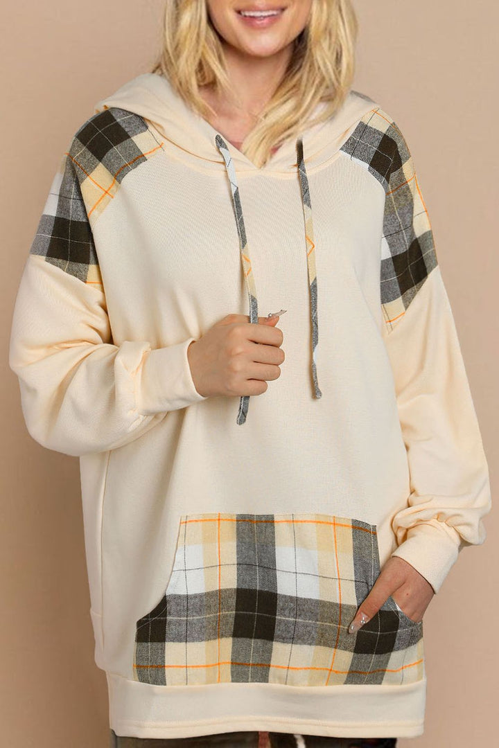 EJC Drawstring Plaid Long Sleeve Hoodie