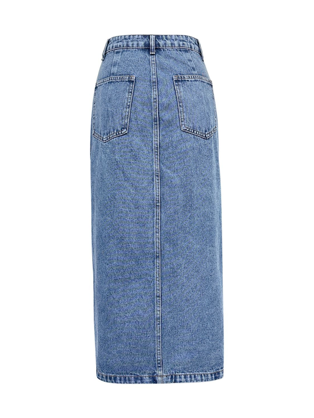 EJC Slit Asymmetrical Waistband Midi Denim Skirt