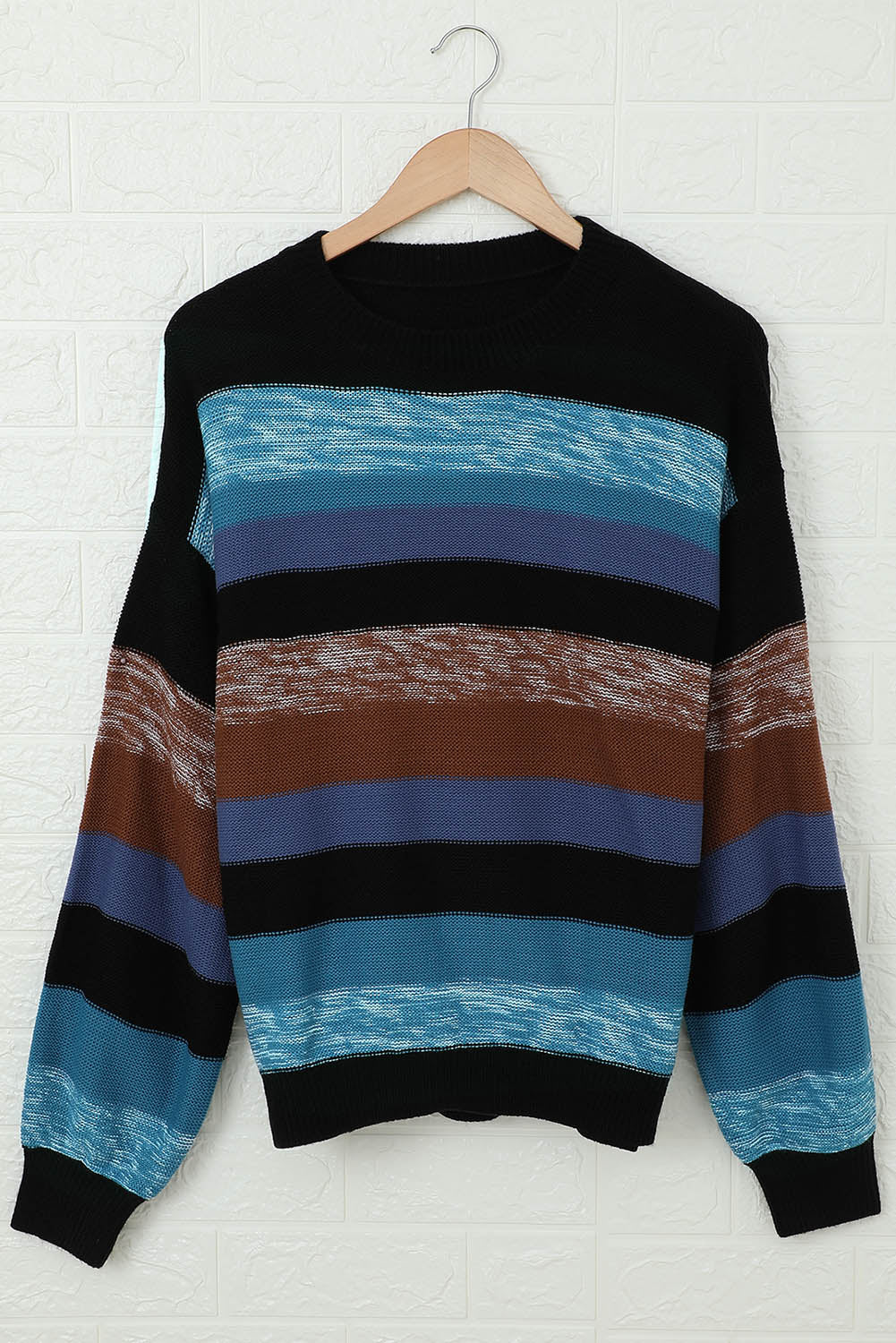 EJC Contrast Striped Round Neck Drop Shoulder Sweater