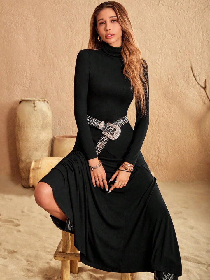 EJC Turtleneck Long Sleeve Maxi Dress