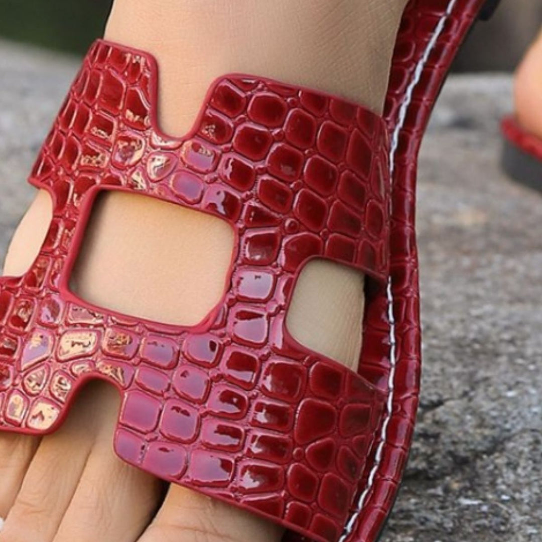 EJC CROCODILE PATTERN OPEN-TOE PU LEATHER SANDALS