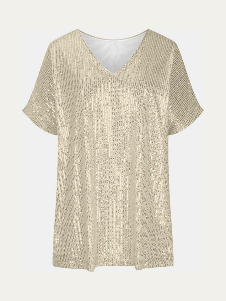 EJC Sequin V-Neck Short Sleeve Top