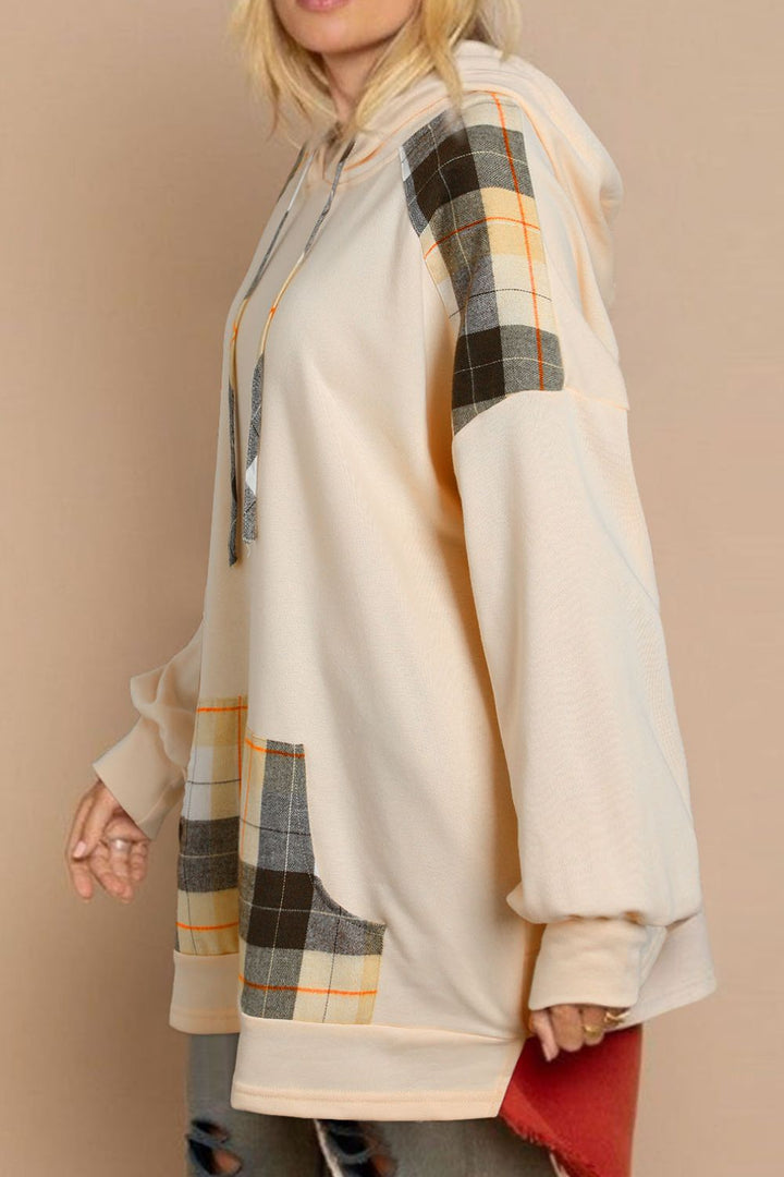 EJC Drawstring Plaid Long Sleeve Hoodie