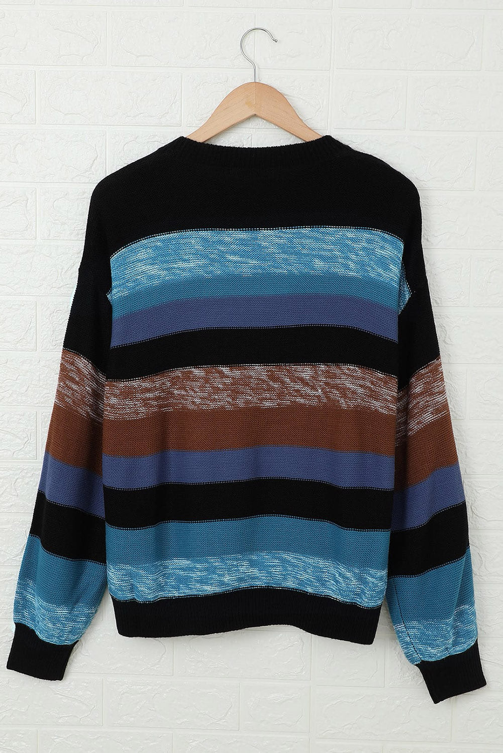 EJC Contrast Striped Round Neck Drop Shoulder Sweater