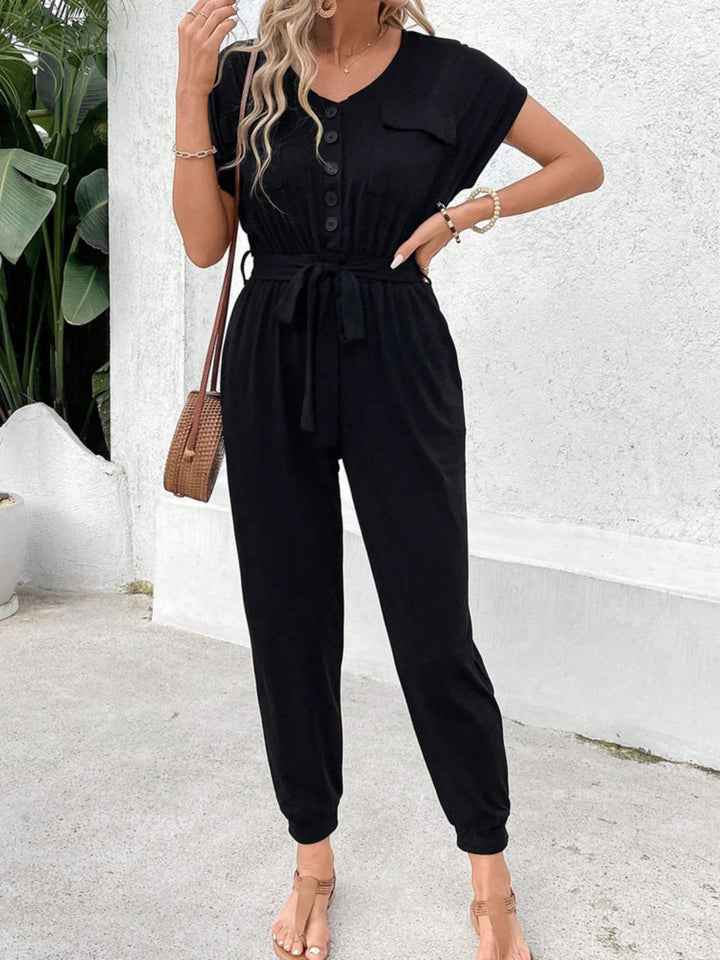 EJC V-Neck Short Sleeve Jumpsuit