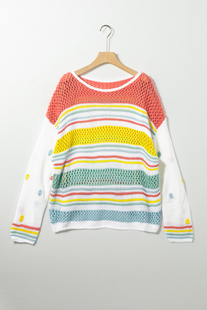 EJC Striped Color Block Round Neck Sweater