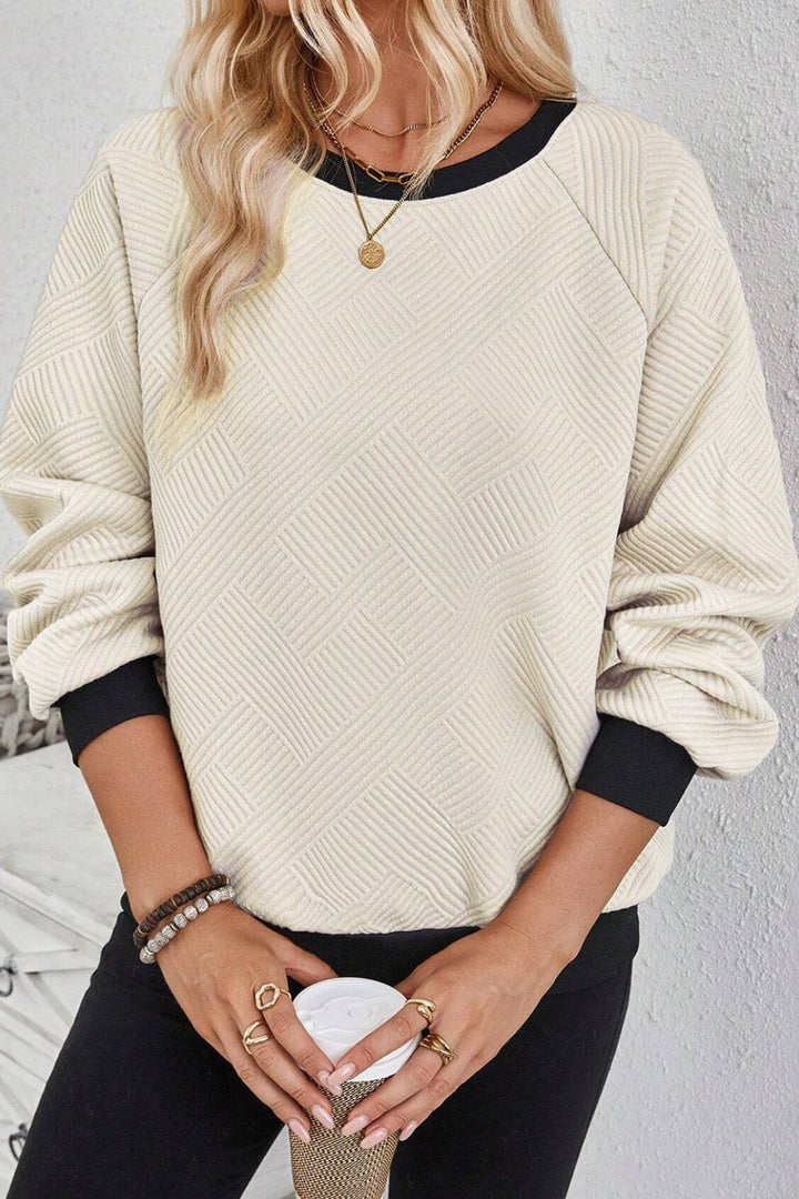 EJC Texture Contrast Long Sleeve Sweatshirt