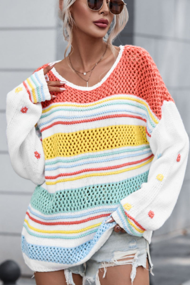 EJC Striped Color Block Round Neck Sweater