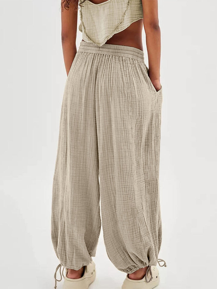 EJC Textured Tied Pants with Pockets