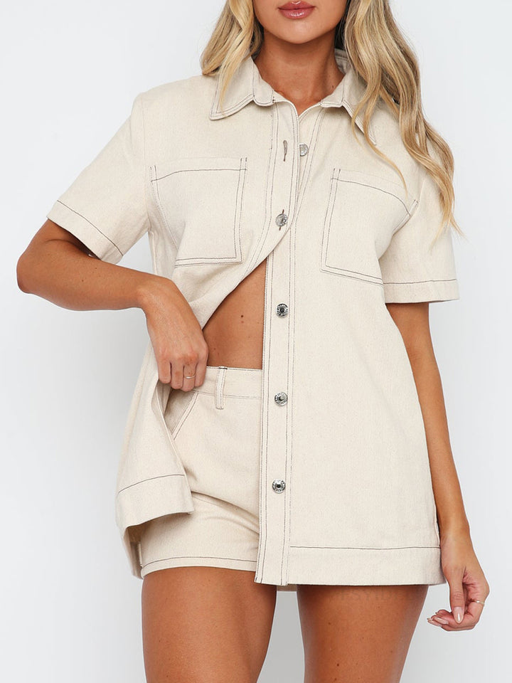 EJC Pocketed Button Up Top and Shorts Set