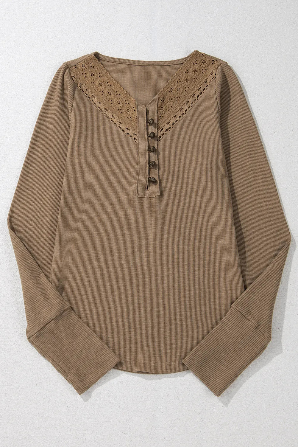 EJC Eyelet V-Neck Long Sleeve Top