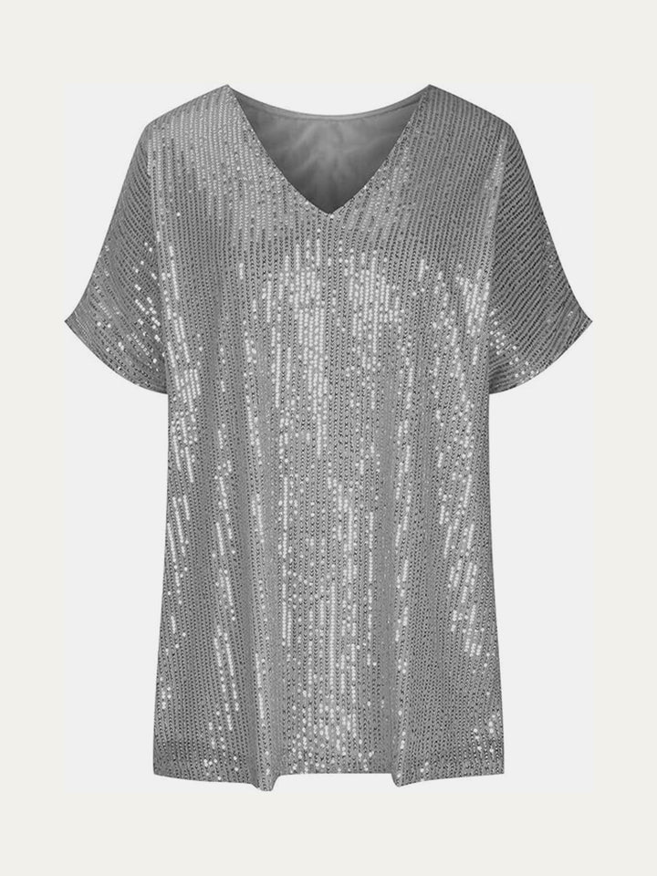 EJC Sequin V-Neck Short Sleeve Top