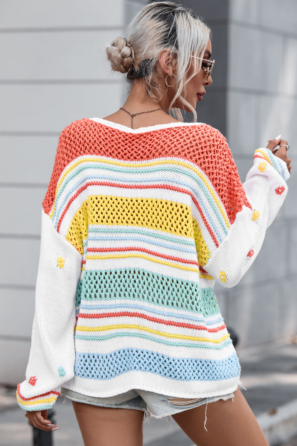 EJC Striped Color Block Round Neck Sweater