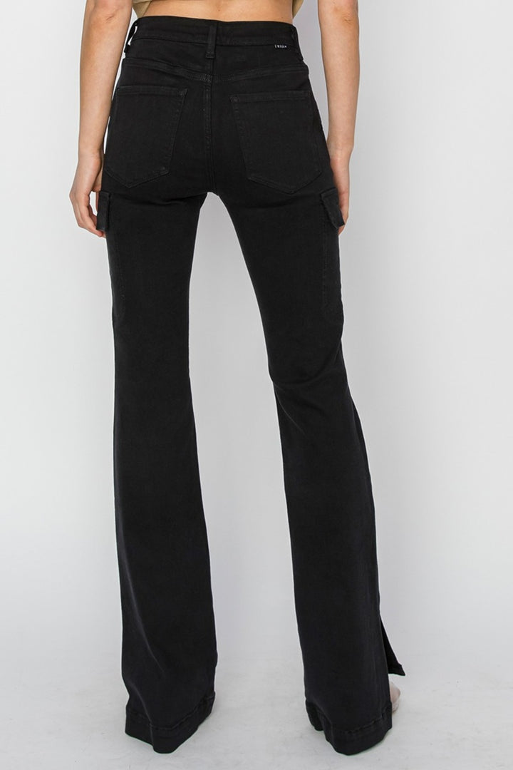 EJC RISEN Full Size High Rise Side Slit Cargo Bootcut Jeans