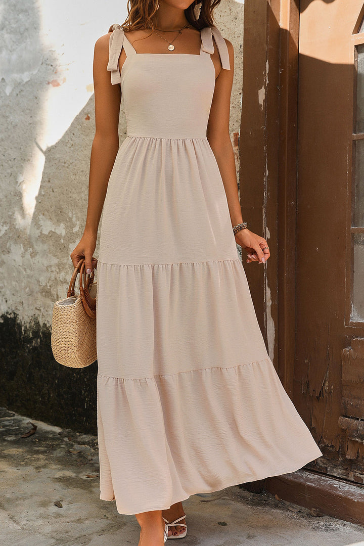 EJC Tie Shoulder Smocked Tiered Dress