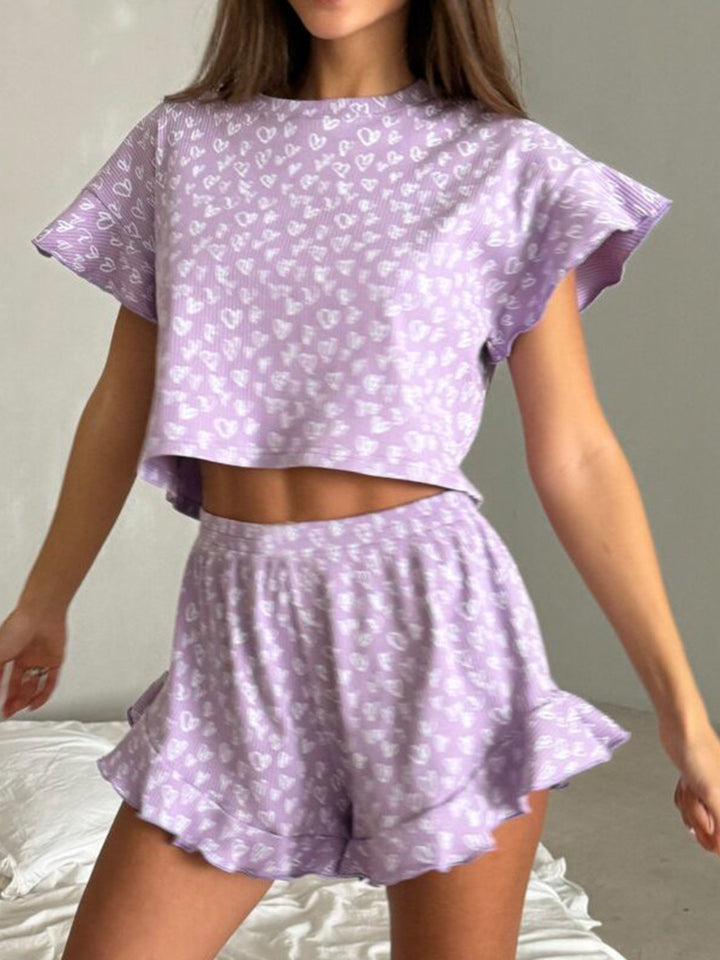 EJC Printed Round Neck Top and Shorts Set