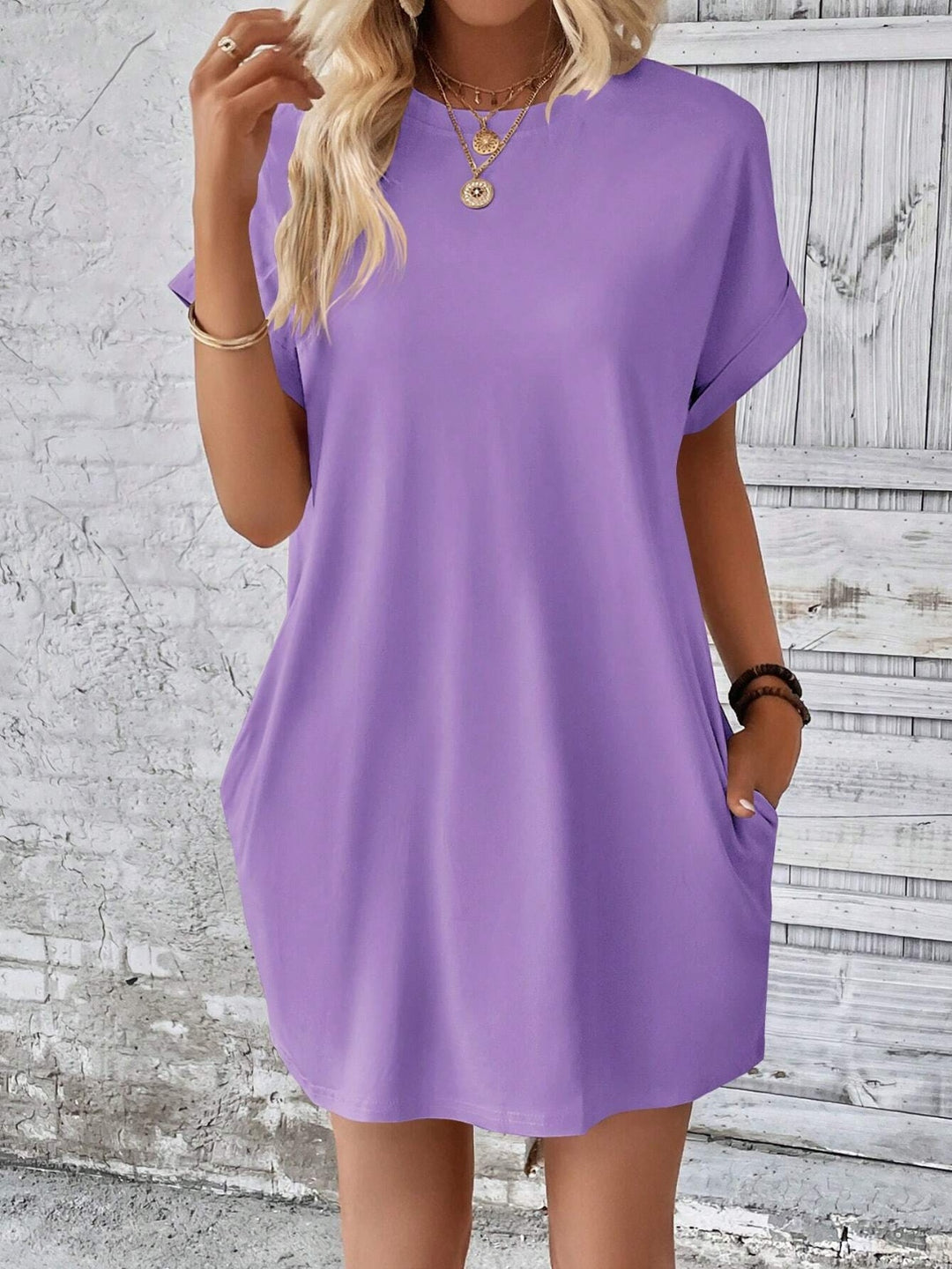 EJC Round Neck Short Sleeve Mini Dress