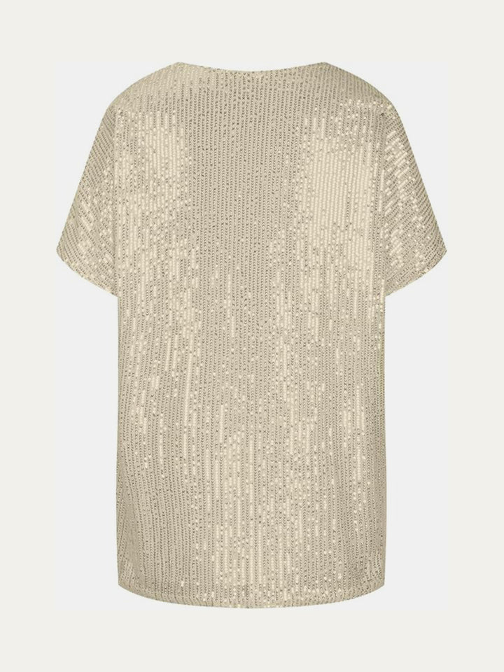 EJC Sequin V-Neck Short Sleeve Top