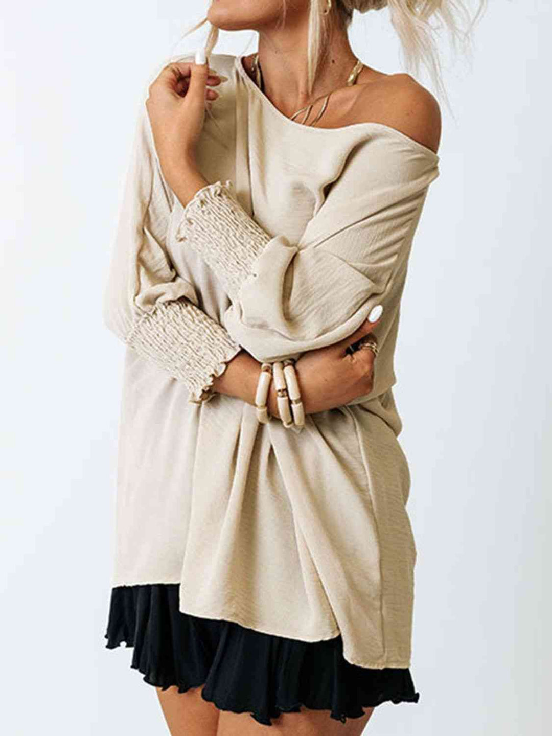 EJC Boat Neck Three-Quarter Sleeve Blouse