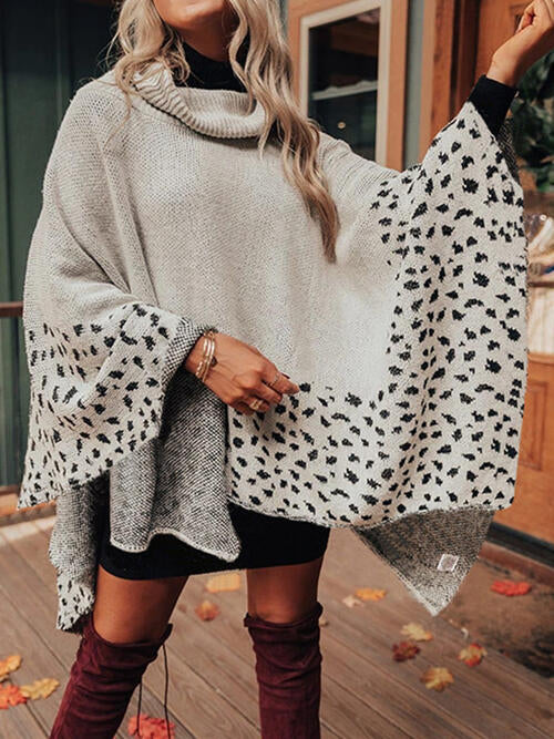 EJC Leopard Turtleneck Poncho