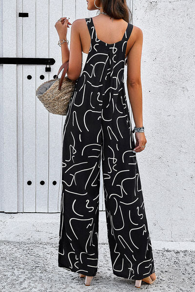 EJC Printed Wide Strap Jumpsuit with Pockets