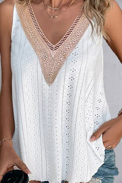 EJC Lace Detail Eyelet V-Neck Tank