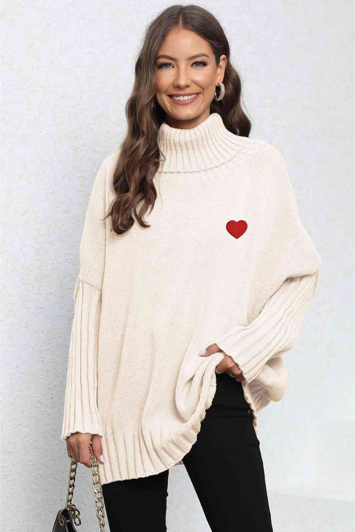 EJC Turtle Neck Long Sleeve Ribbed Sweater