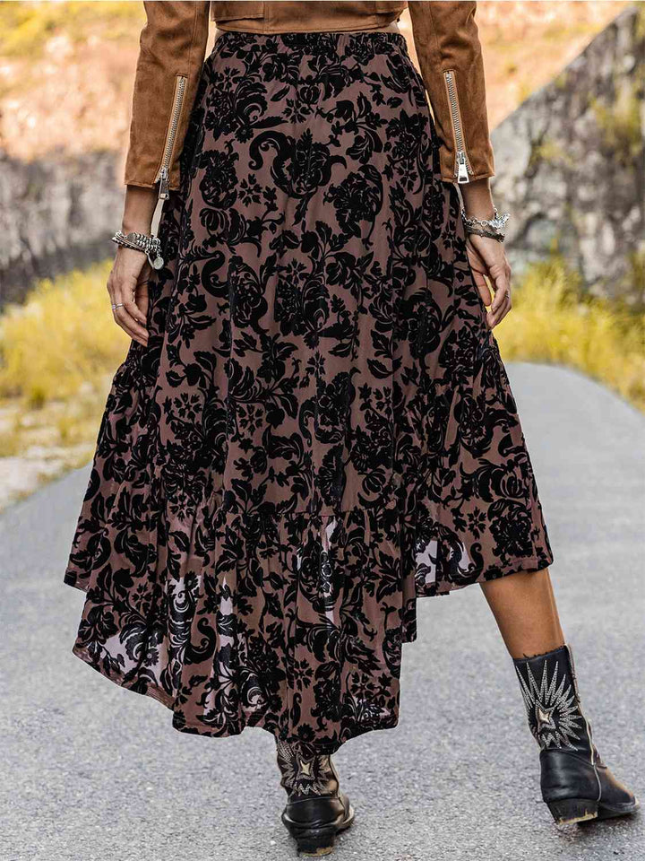 EJC Printed Ruffled Midi Skirt