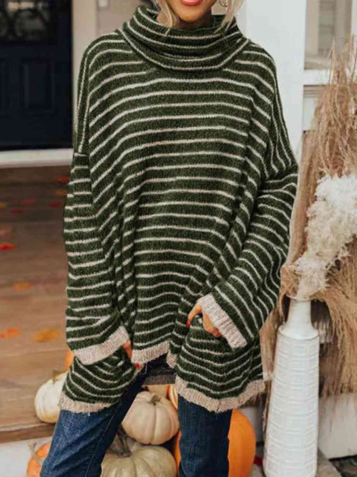 EJC Striped Turtleneck Sweater with Pockets