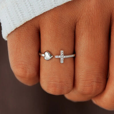 EJC Heart Shape Cross Inlaid Zircon Open Ring