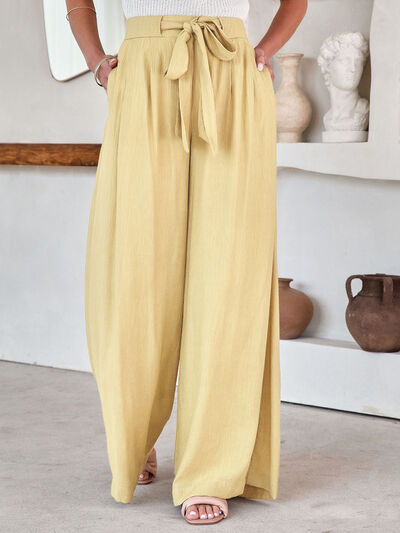 EJC Drawstring Pocketed Wide Leg Pants