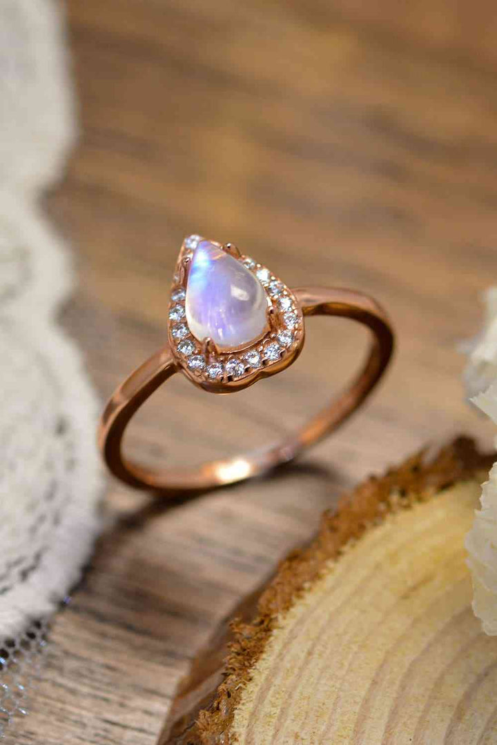 EJC Moonstone Teardrop 925 Sterling Silver Halo Ring