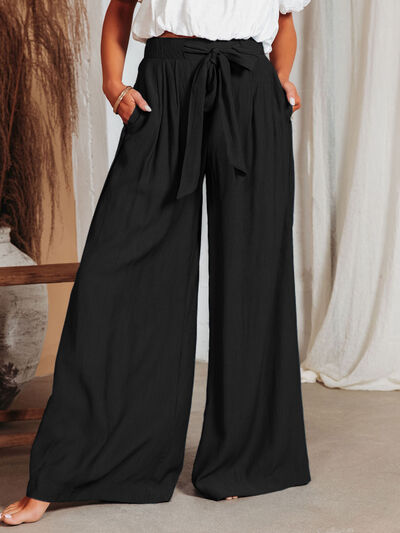 EJC Drawstring Pocketed Wide Leg Pants