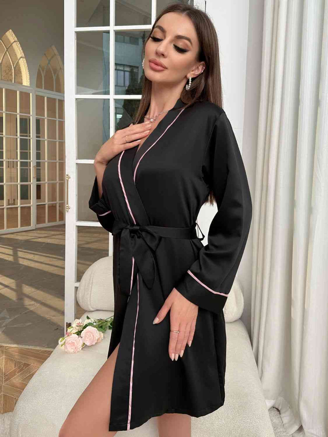 EJC Tie Waist Surplice Neck Robe