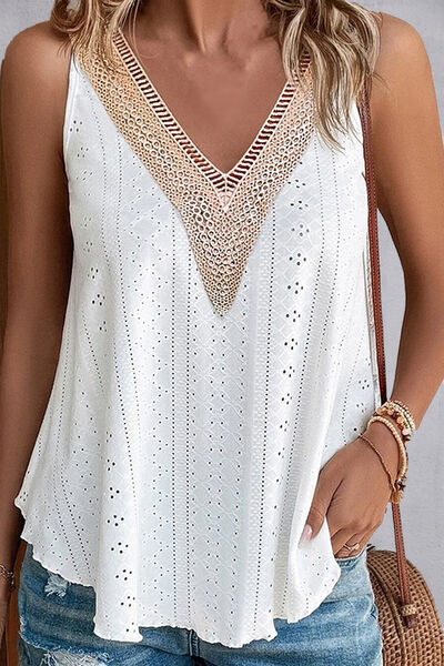 EJC Lace Detail Eyelet V-Neck Tank