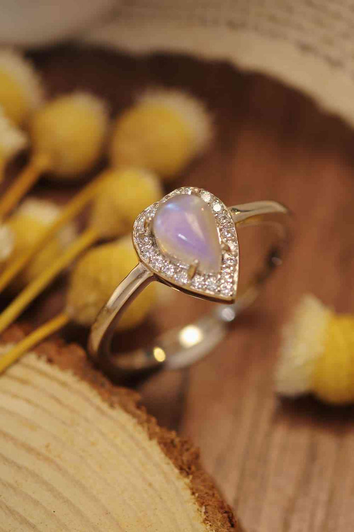 EJC Moonstone Teardrop 925 Sterling Silver Halo Ring