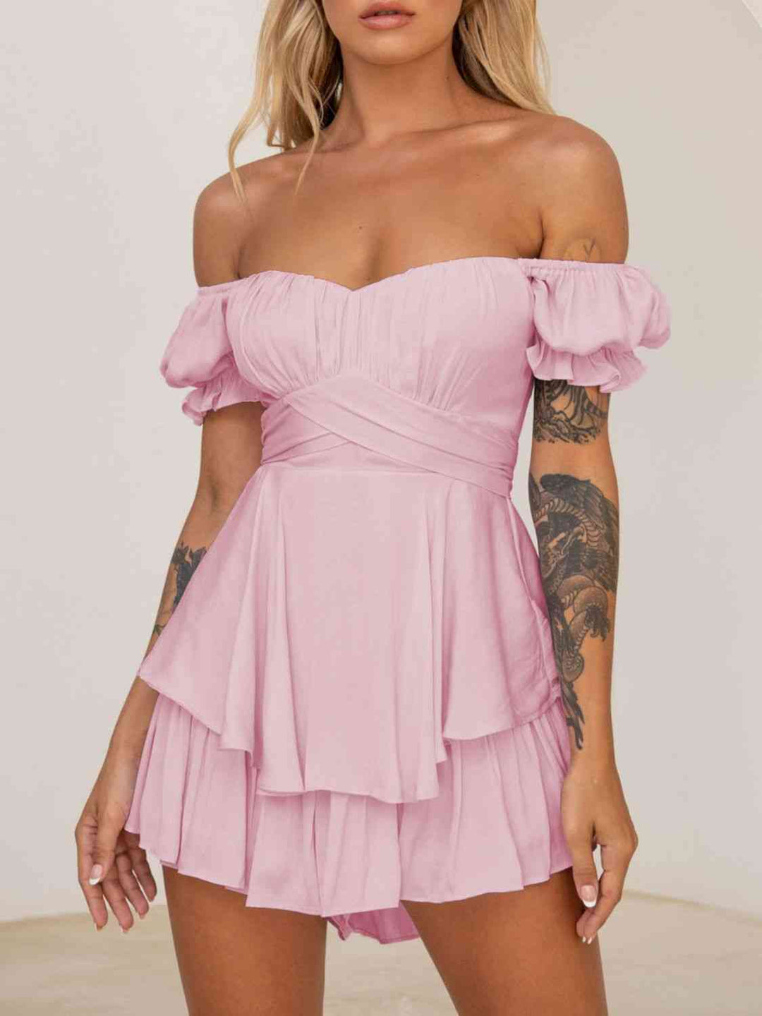 EJC Off Shoulder Flounce Sleeve Romper