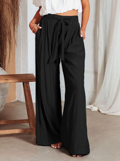 EJC Drawstring Pocketed Wide Leg Pants