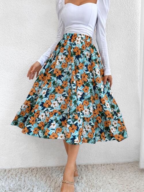 EJC Printed Ruffle Hem Midi Skirt