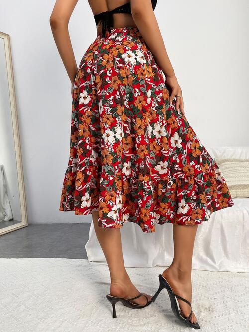 EJC Printed Ruffle Hem Midi Skirt