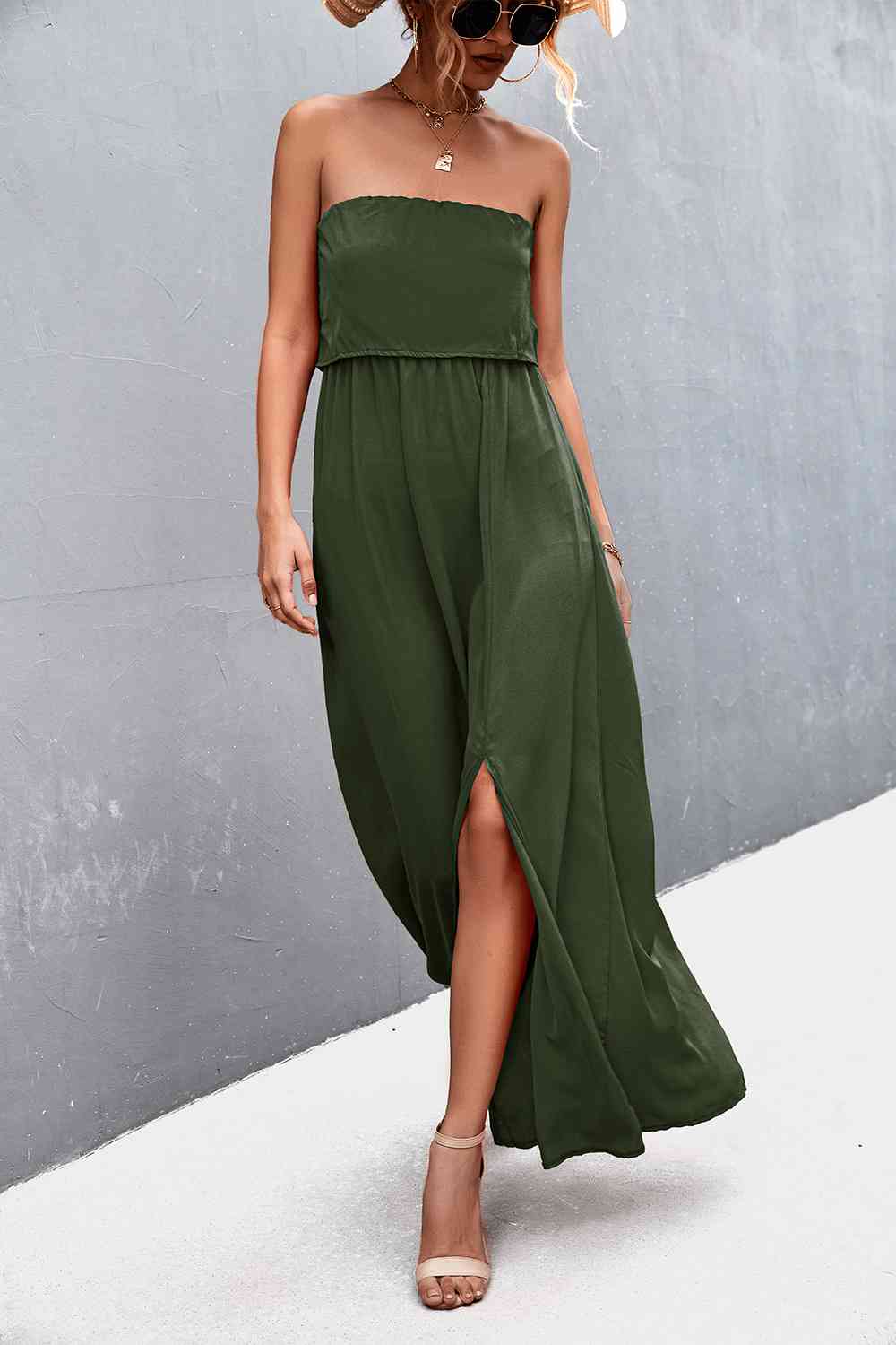 EJC Strapless Split Maxi Dress